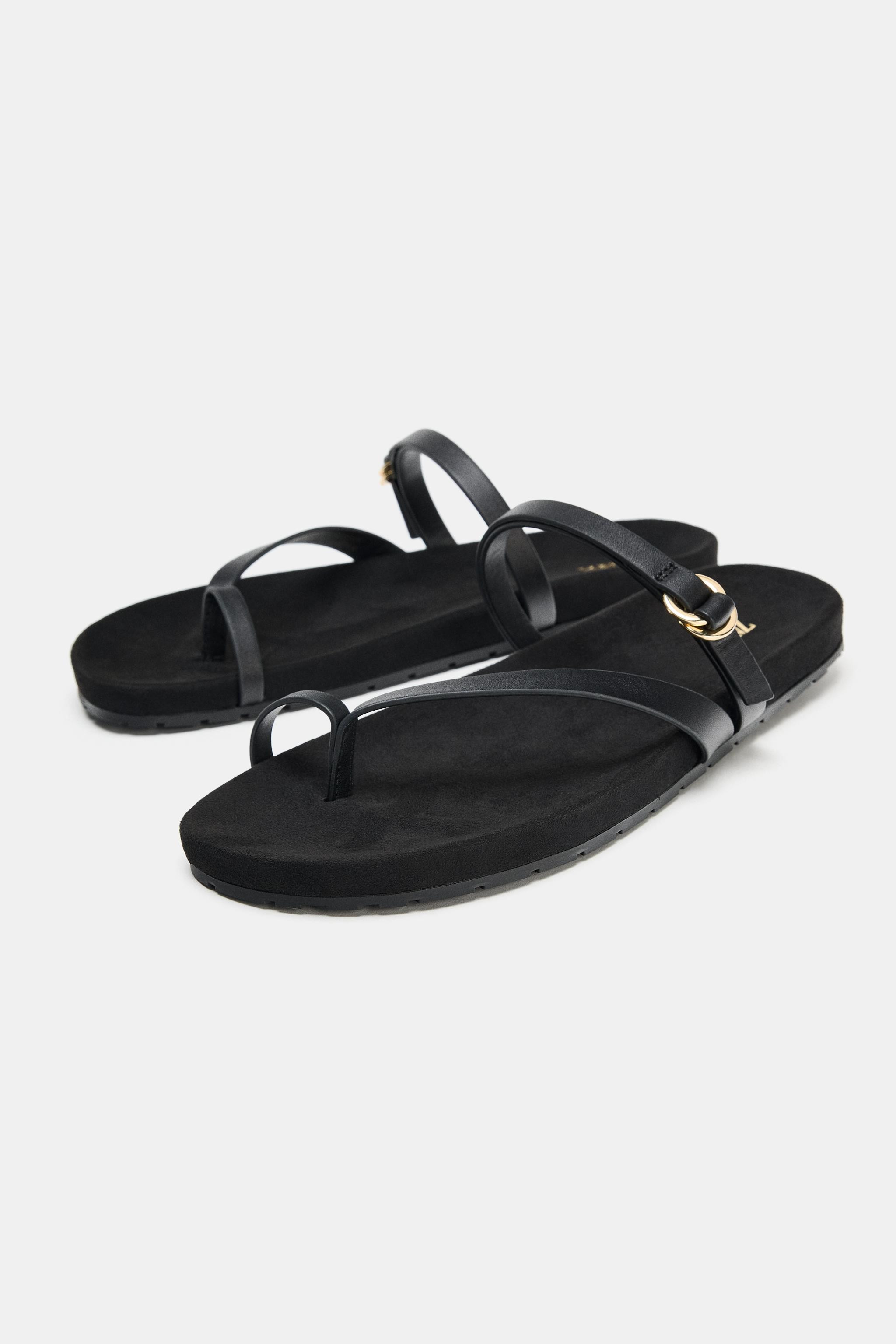FLAT LEATHER STRAP SANDALS | Zara US