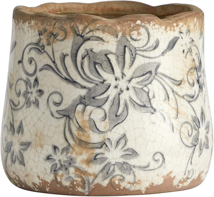 Nearly Natural 4.5in. Tuscan Ceramic Gray Scroll Planter, White | Amazon (US)