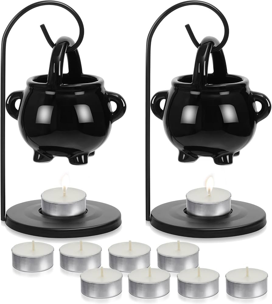 2 Pcs Hanging Pagan Cauldron Oil Burner, Cauldron Wax Warmer Diffuser with Handle 10 Pcs White Te... | Amazon (US)