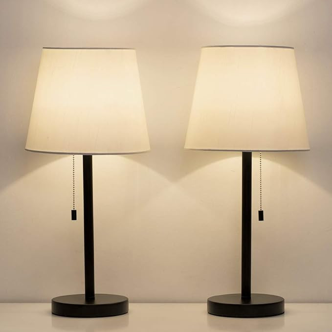 HAITRAL Bedside Table Lamps Set of 2 - Black and White Modern Desk Lamps for Bedroom, Dorm, Livin... | Amazon (US)