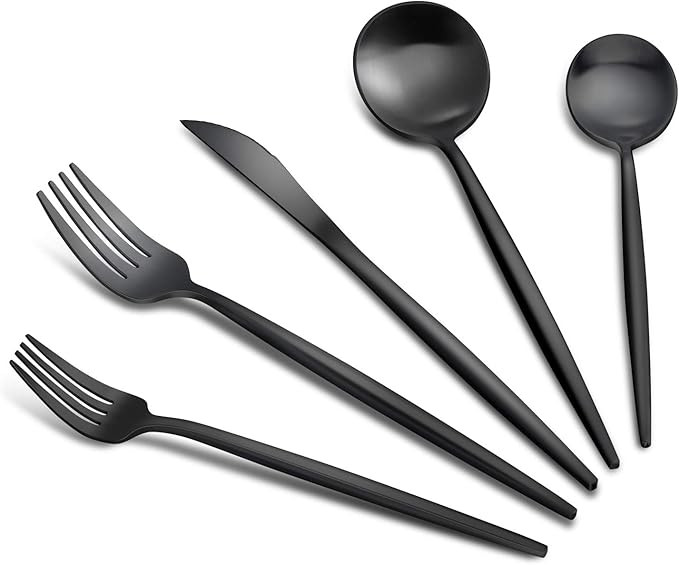 Matte Black Silverware Set, 20-Piece Satin Finish Flatware Set Service for 4, Knives/Forks/Spoons... | Amazon (US)