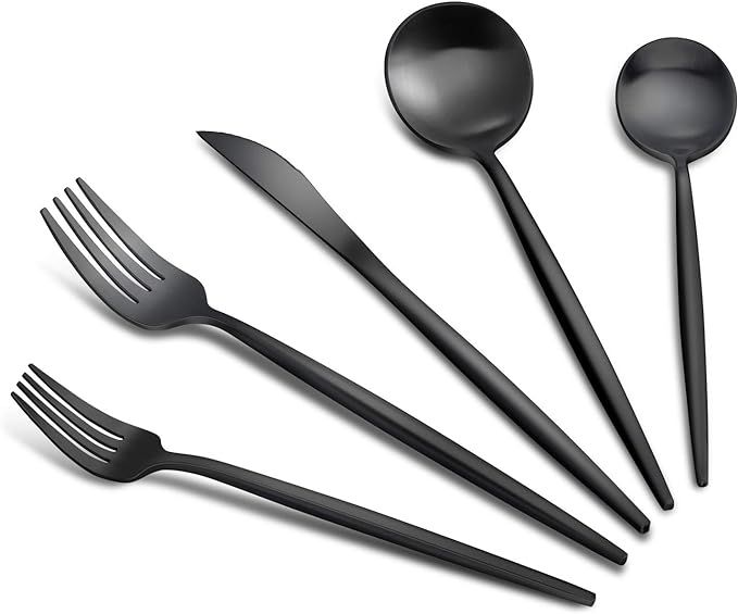 Matte Black Silverware Set, 20-Piece Satin Finish Flatware Set Service for 4, Knives/Forks/Spoons... | Amazon (US)
