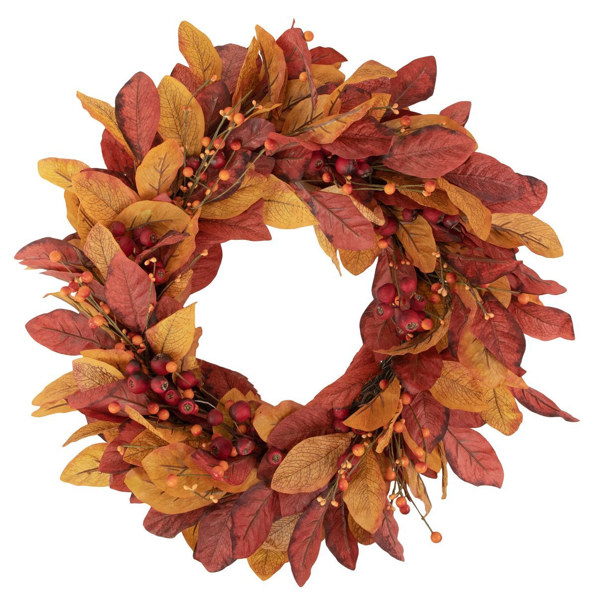 Northlight Berries with Leaves Artificial Fall Harvest Twig Wreath, 24-Inch, Unlit | Target