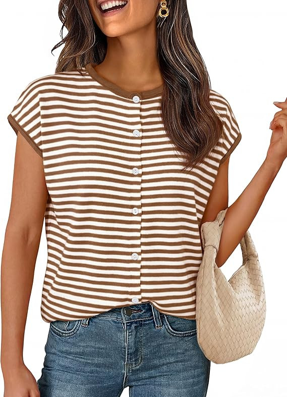 MEROKEETY Women's Summer Lightweight Cardigan Tops 2026 Cap Sleeve Business Casual Blouse Button ... | Amazon (US)