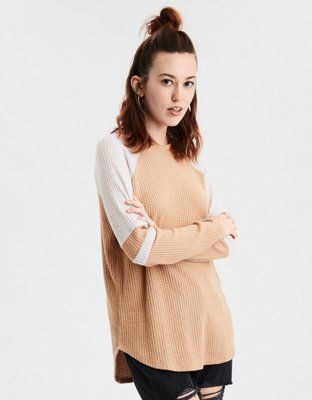 AE Soft Plush Waffle Long Sleeve T-Shirt | American Eagle Outfitters (US & CA)