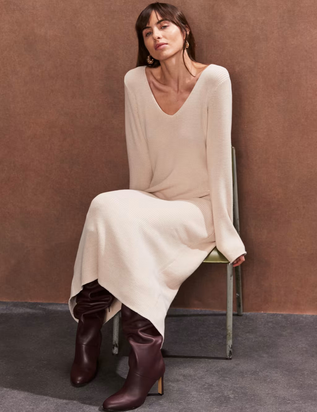 Cotton Rich Knitted V-Neck Midi Column Dress | Marks & Spencer (UK)