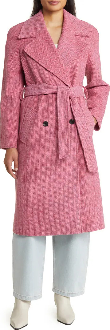 Avec Les Filles Double Breasted Herringbone Belted Coat | Nordstrom | Nordstrom