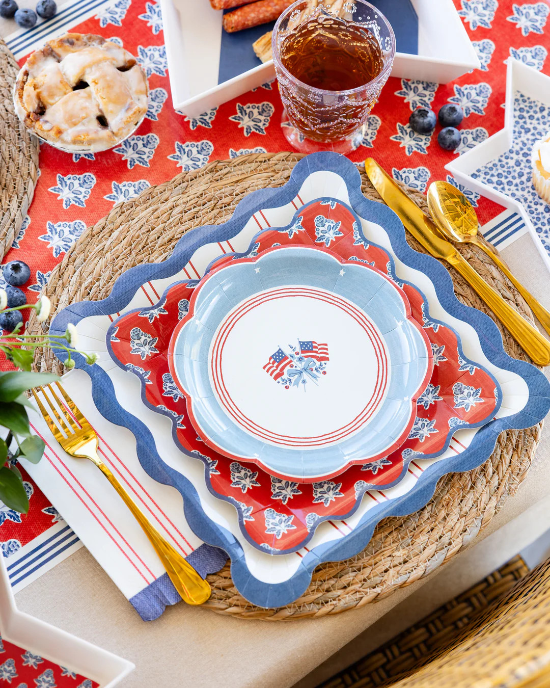 Red Block Floral Paper Plate - 9" | My Mind's Eye