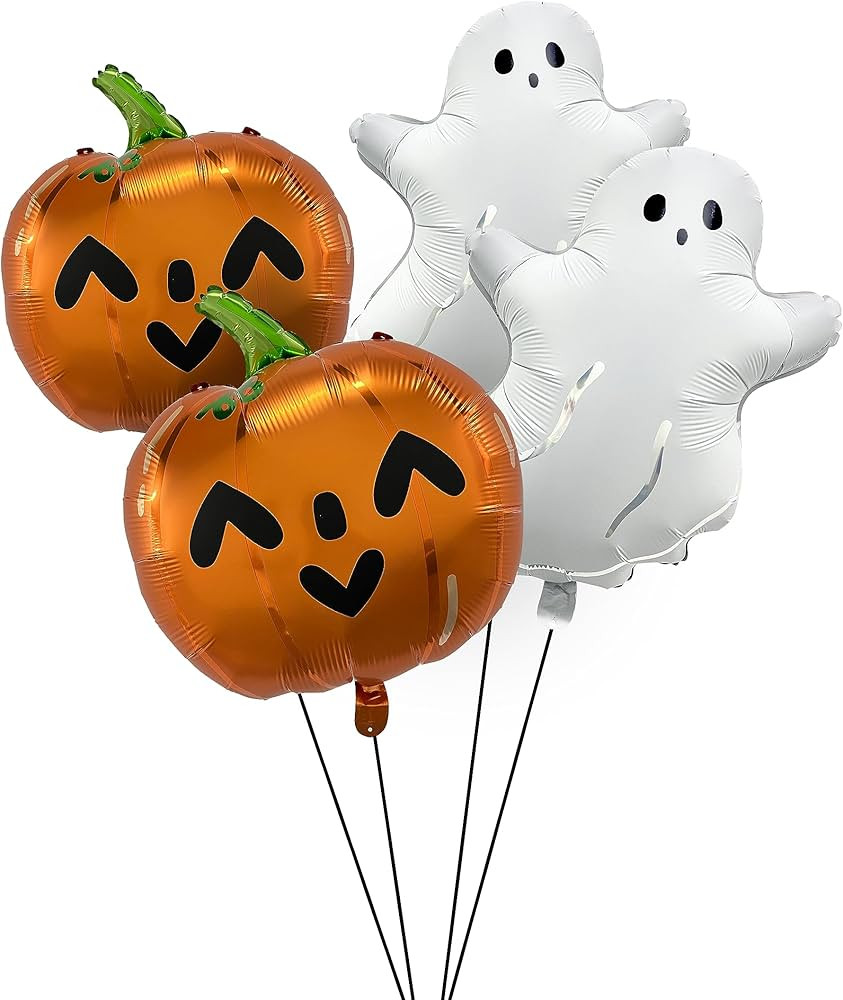 HOUSE OF PARTY Halloween Pumpkin Cute Ghost Balloons Kit 4Pcs, 20'' Spooky Ghost Foil Balloons Pu... | Amazon (US)