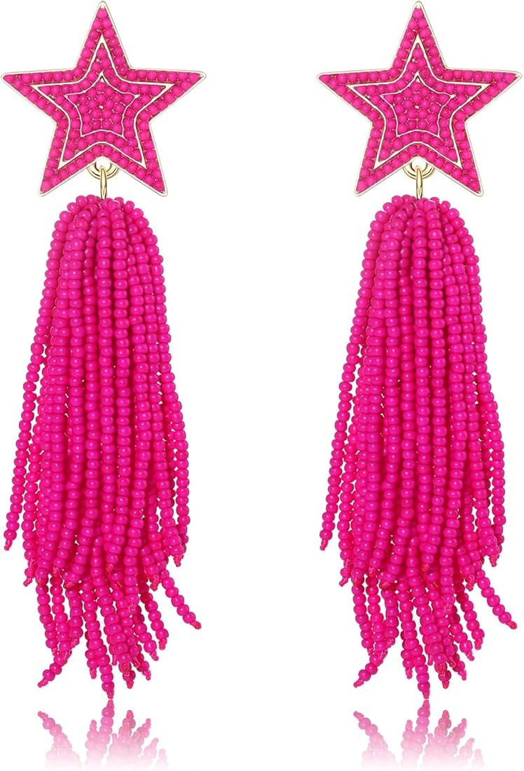 BSJELL Star Earrings Dangling for Women Beaded Star Tassel Drop Earrings Handmade Statement Bohem... | Amazon (US)