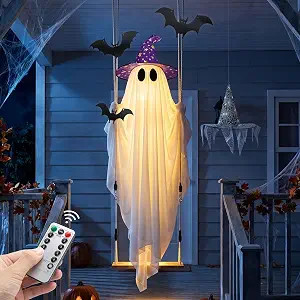 Halloween Ghost Decor with Bat & Hat - 11 FT Large Hanging Swinging Ghost | Outdoor Halloween Dec... | Amazon (US)