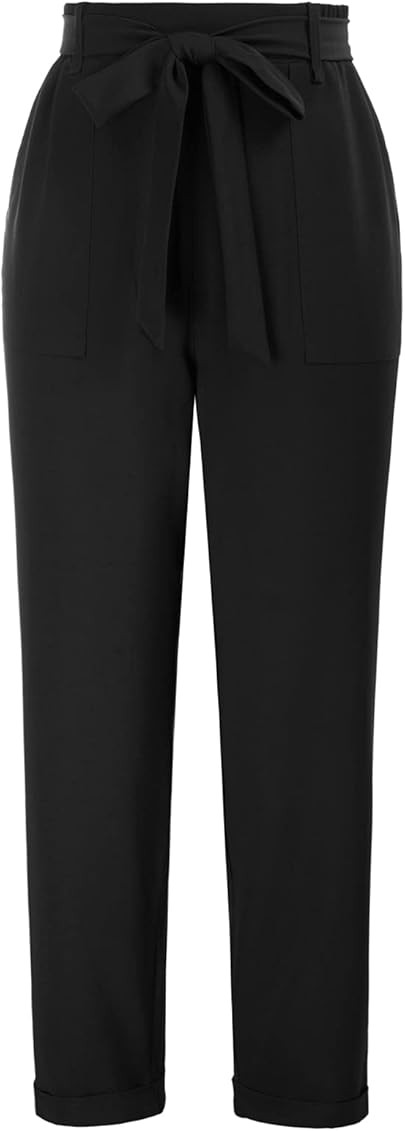 GRACE KARIN Women's Cropped Paper Bag Waist Pants with Pockets | Amazon (US)