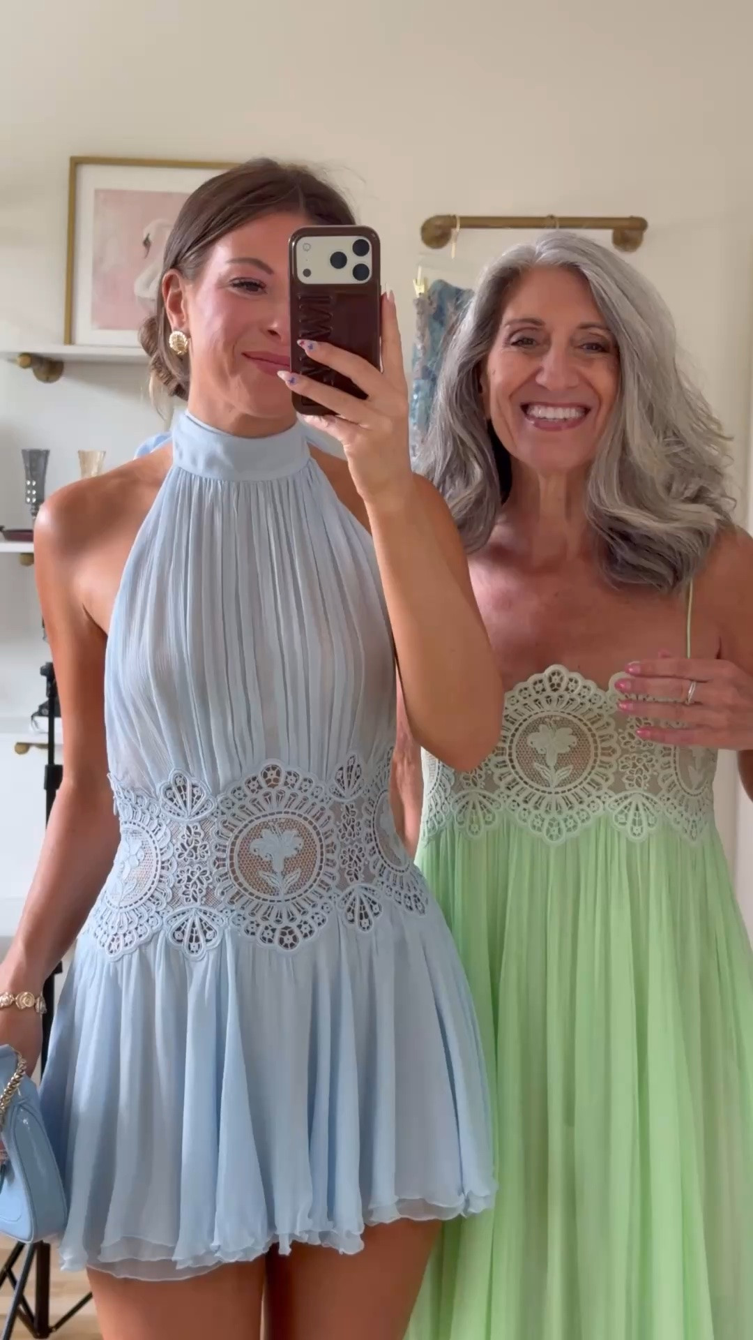 🩵 Mini Me & Me — Wedding Guest and Mother of the Bride Dresses

A powder blue halter mini with intricate crochet waist detail and a pleated skirt that moves with total effortless garden wedding charm.

A mint green spaghetti strap maxi with matching crochet bodice detail and a fluid pleated chiffon skirt that elongates and sweeps beautifully all evening long.

Save this for your next invitation and share it with a friend who’s shopping. 💌

Claudia | 5’4½” | 133 | medium or 6
Emerson | 5’4” | 130 | small or 2

Wedding Guest Dress | Fashion over 50 | Mother of the Bride | Mother of the Groom | Black Tie | Formal Gown | Summer Wedding | Dresses to Hide Belly | Special Occasion

#LTKSeasonal #LTKOver40 #LTKWedding