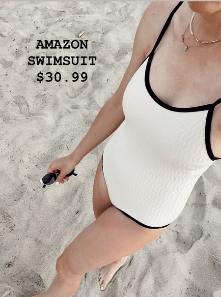 Amazon textured one piece swimsuit only $30.99 and I’m wearing a size small / super flattering fit 

#LTKfindsunder50 #LTKstyletip #LTKswim