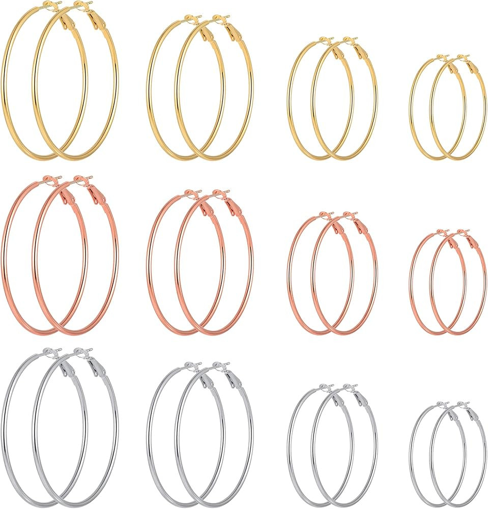 12 Pairs Stainless Steel Hoop Earrings Hypoallergenic gold Hoops Earrings Set for Women | Amazon (US)