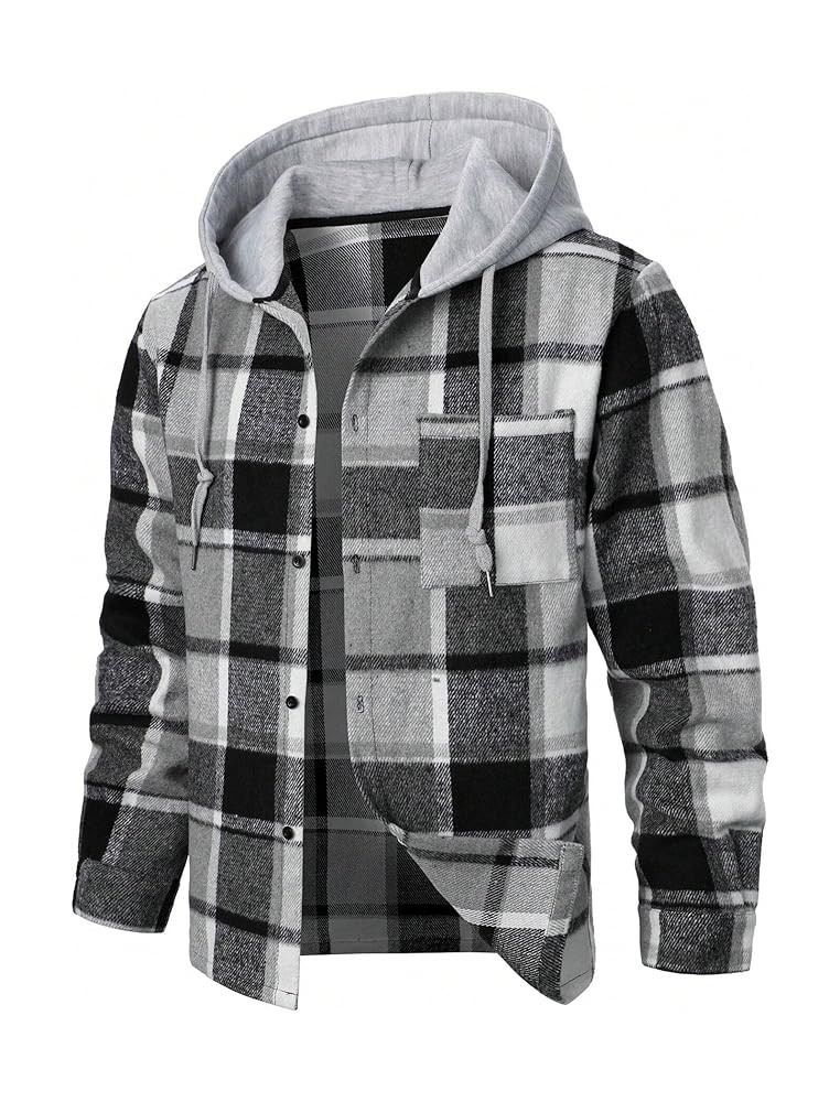 ZAFUL Men's Hooded Flannel Shirts Long Sleeve Casual Fashion Button Shirts Loose Drawstring Shack... | Amazon (US)