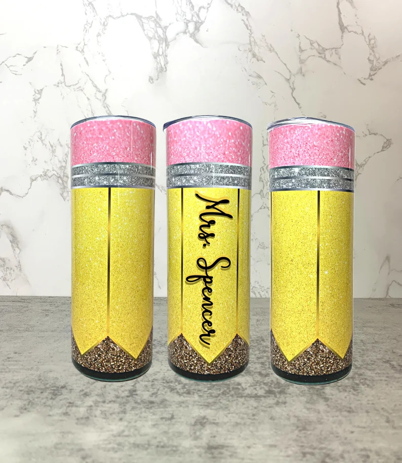 Custom Teacher Tumbler 20 oz | Faux Glitter Pencil Tumbler | Personalized Teacher Tumbler | Gift ... | Etsy (US)