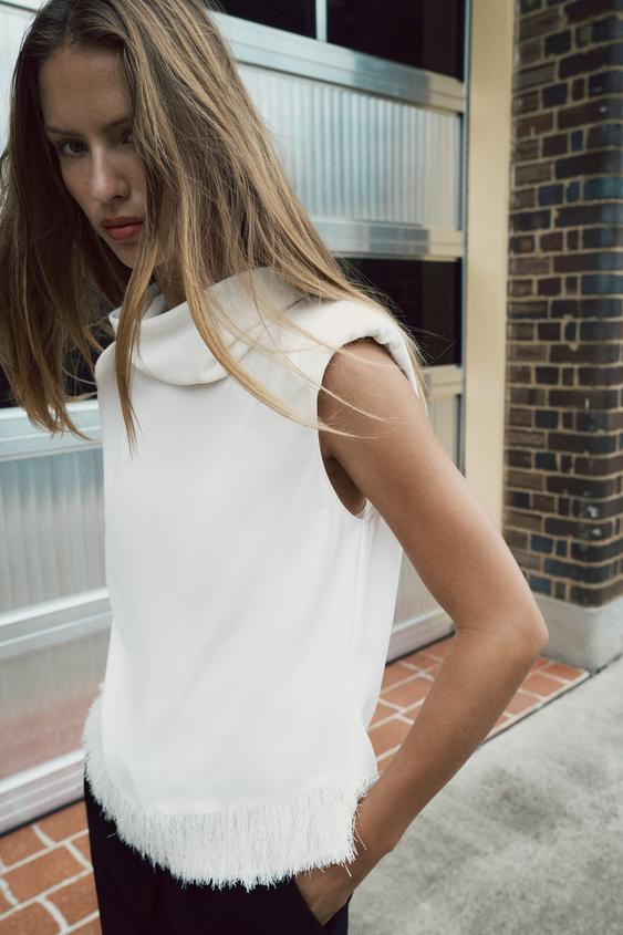 TOP WITH SHOULDER PADS AND FRINGING | Zara UK