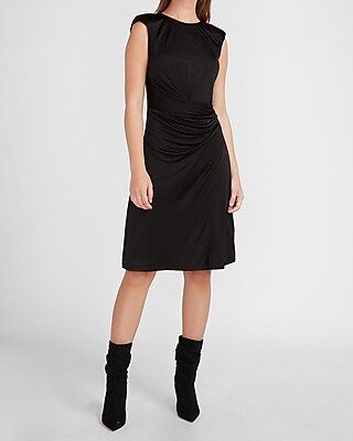 Satin Cap Sleeve Ruched Side Dress | Express