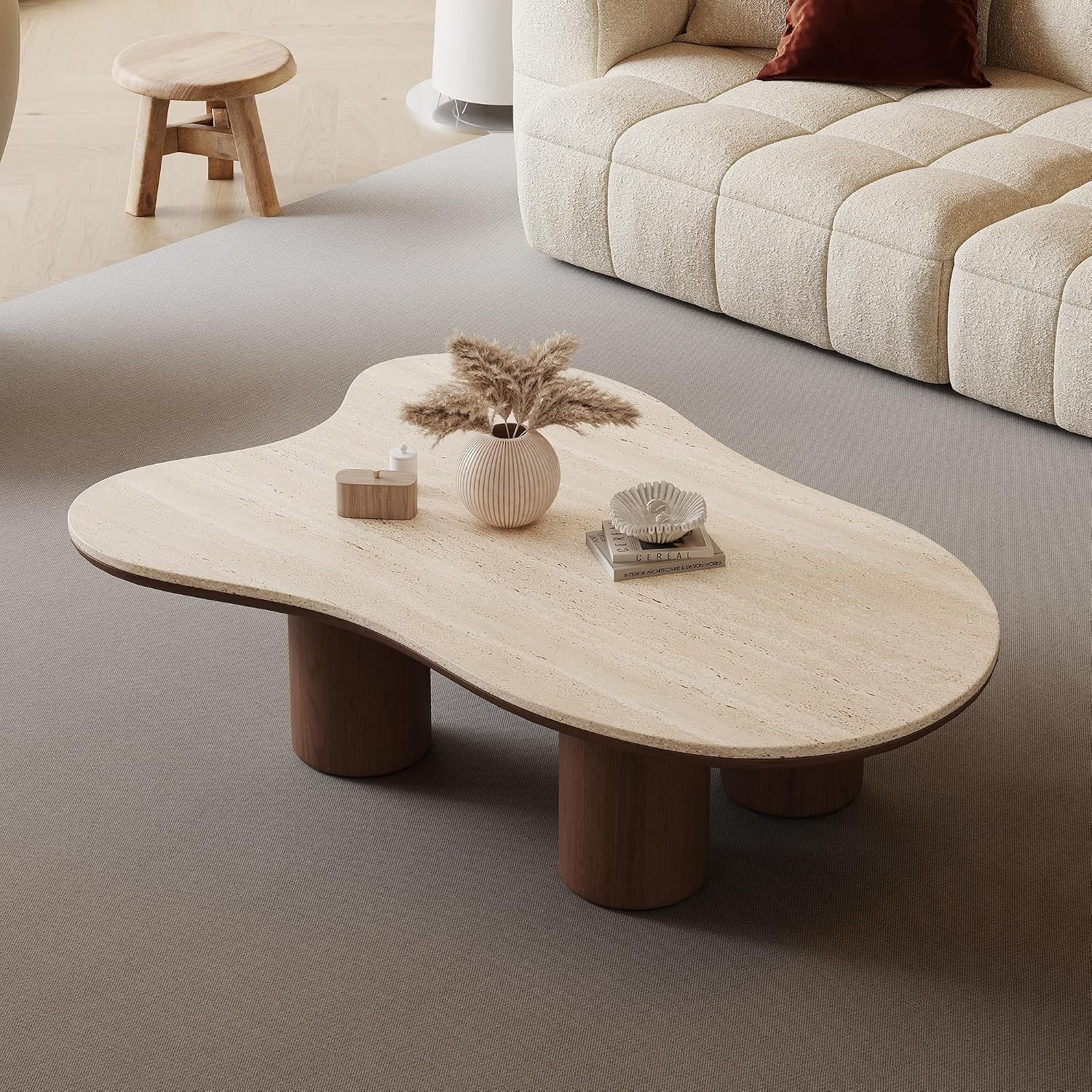 Cloud Shape Coffee Table, Stone Coffee Table, Mid Century Modern Center Table for Living Room, 48.4" Irregular End Table with 4 Sturdy Legs, Brown | Amazon (US)