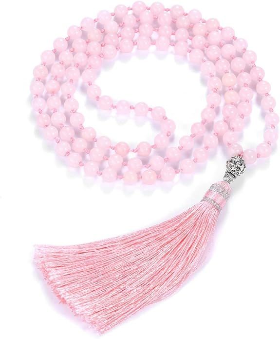 Top Plaza Womens 108 Mala Prayer Beads Wrap Necklace with Long Tassel Healing Crystal Stone Ne... | Amazon (US)