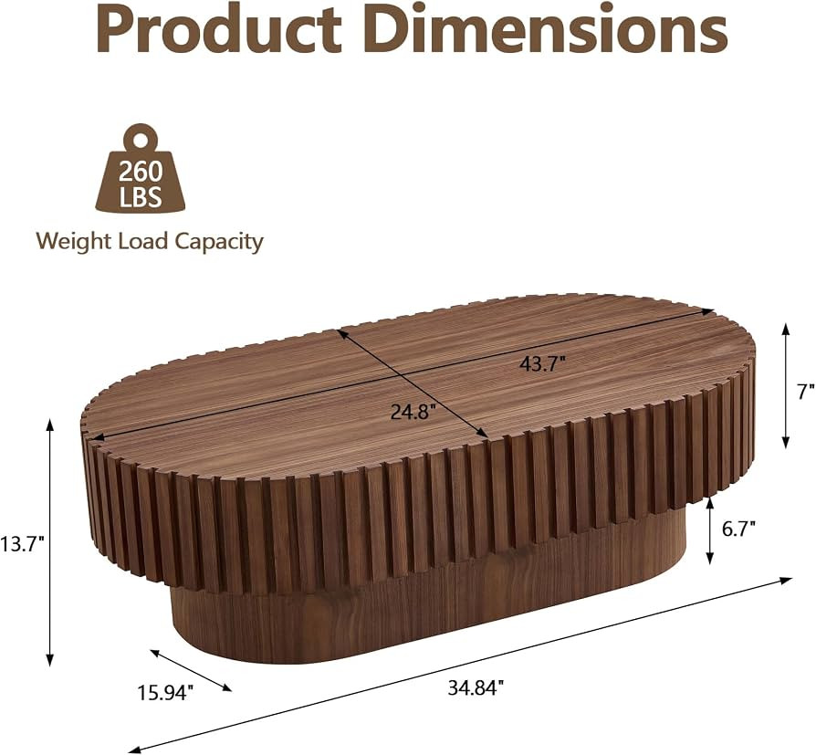 Modern Oval Wood Coffee Table\uff0cSmall Wooden Minimalist Fluted Coffee Table, for Living Room R... | Amazon (US)
