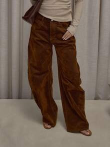 MUSERA Baggy Barrell Leg Washed Denim Jeans Streetwear Cute Classy Casual Sexy Going Out Fall Autumn Toffee Chic | SHEIN