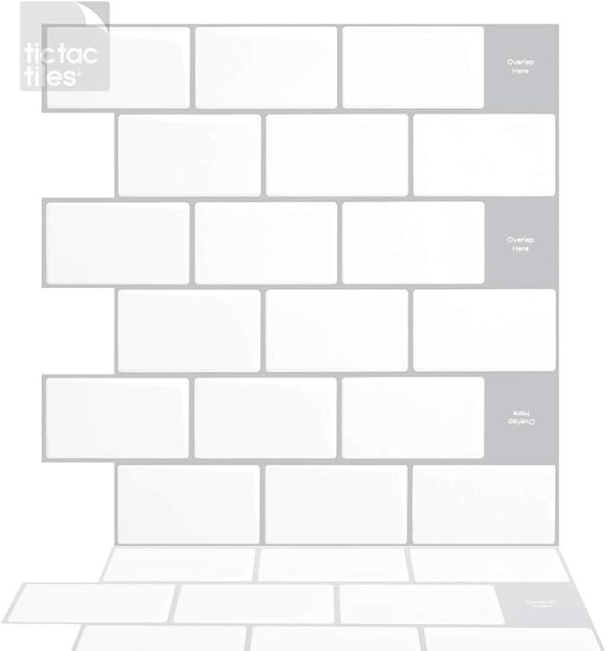Tic Tac Tiles 10-Sheet 12"x12" Peel and Stick Self-Adhesive 3D Tiles in Subway Designs (Mono Whit... | Amazon (US)