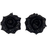 Black Glitter Rose Stud Earrings Or Clip Ons Hand Sculpted Clay Flower, Hypoallergenic Options | Etsy (US)