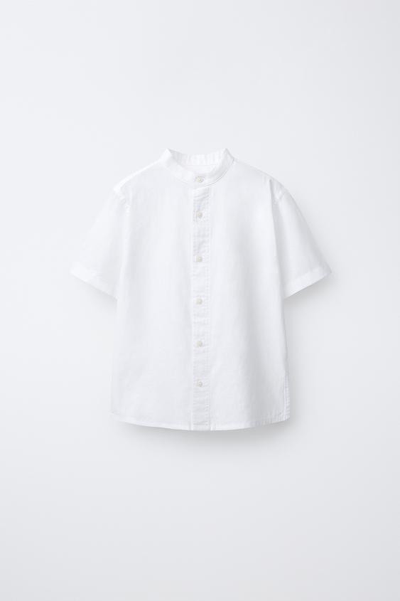 COTTON AND LINEN MANDARIN COLLAR SHIRT | Zara US