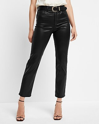 High Waisted Black Coated Straight Ankle Jeans | Express
