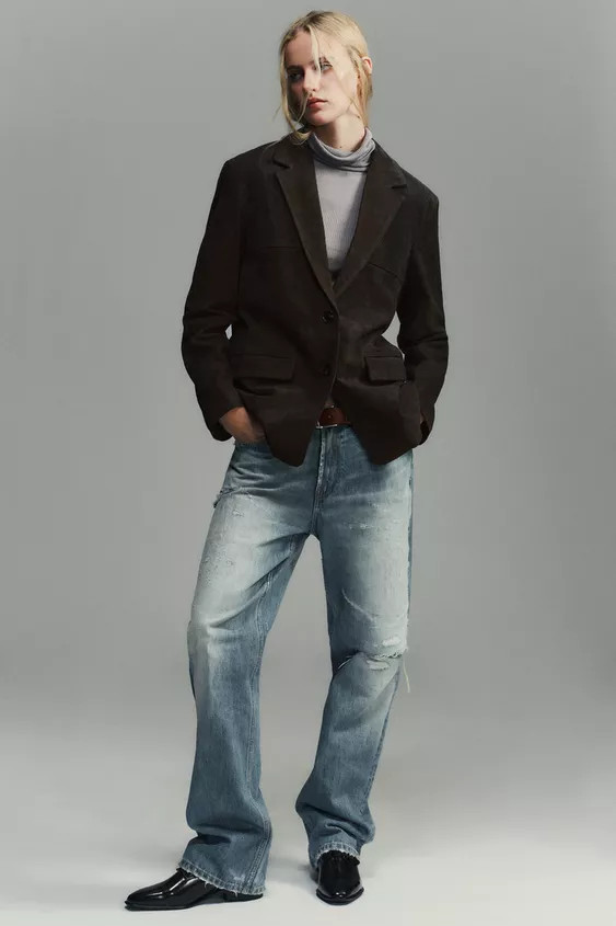 100% SUEDE LEATHER POCKET BLAZER | Zara US