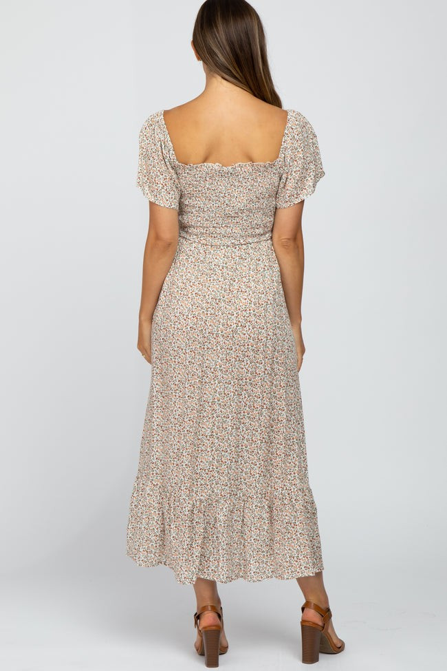 Ivory Floral Smocked Maternity Maxi Dress | PinkBlush Maternity