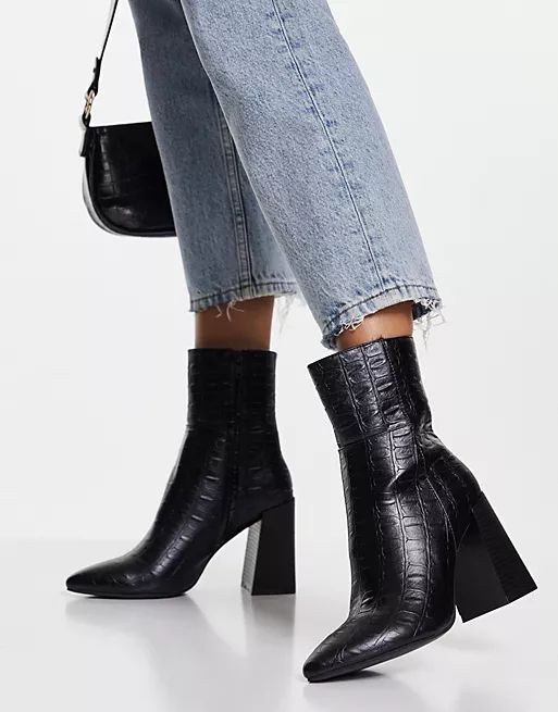Pimkie black croc heeled boot in black | ASOS (Global)