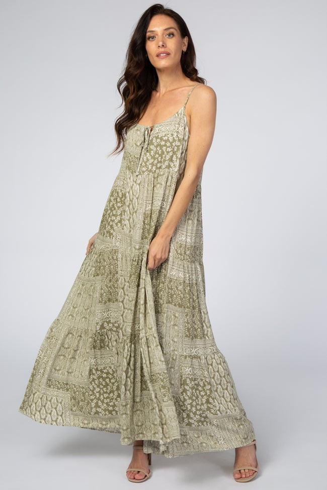 Light Olive Paisley Tiered Maxi Dress | PinkBlush Maternity