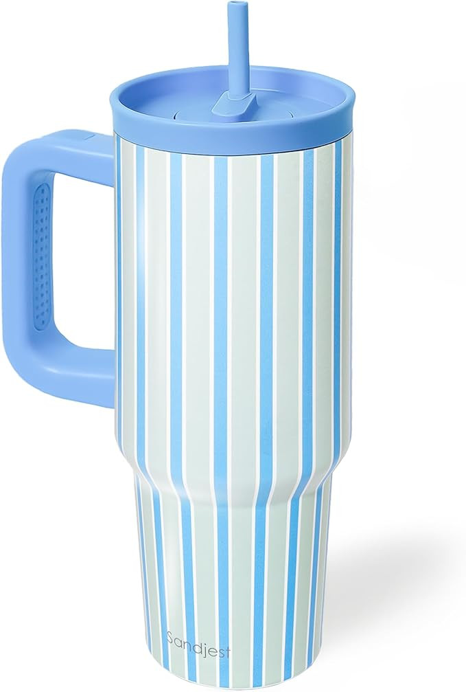 SANDJEST Stripe Stainless Steel Locking Lid Silicone Straw Tumbler with Handle 40oz, Insulated St... | Amazon (US)