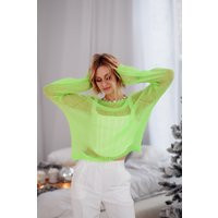Neon Sweater, Green Yellow Hand Knitted Fluo Pullover, Oversized Mohair Sweater, Kidmohair Wool Sweater | Etsy (US)