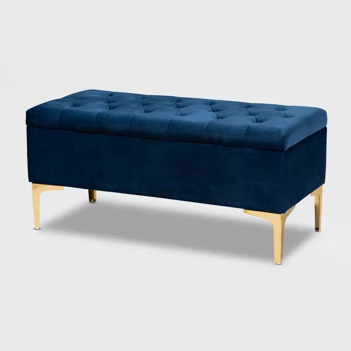 Valere Velvet Upholstered Button Tufted Storage Ottoman - Baxton Studio | Target