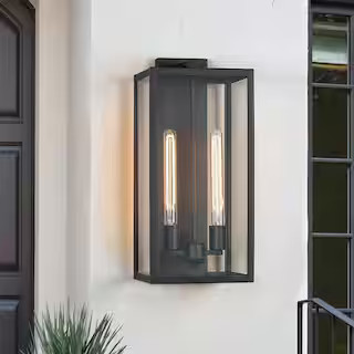 TRUE FINE Trevot 2-Light 20.5 in. Modern Black Outdoor Wall Sconce Lantern TD40020OT - The Home D... | The Home Depot