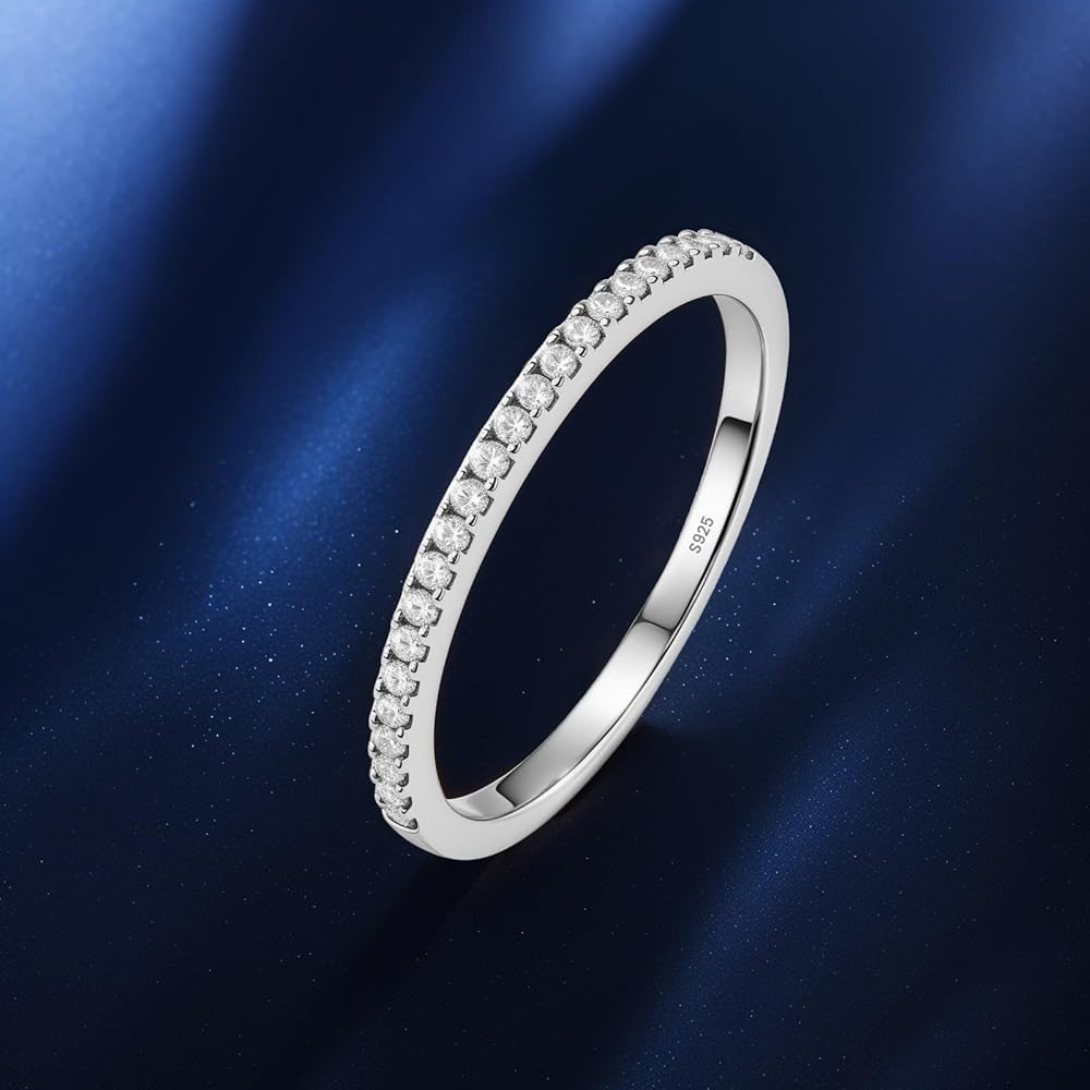 14K Gold Plated Solid 925 Sterling Silver Rings, Cubic Zirconia Simulated Sparkling Diamond Stack... | Amazon (US)