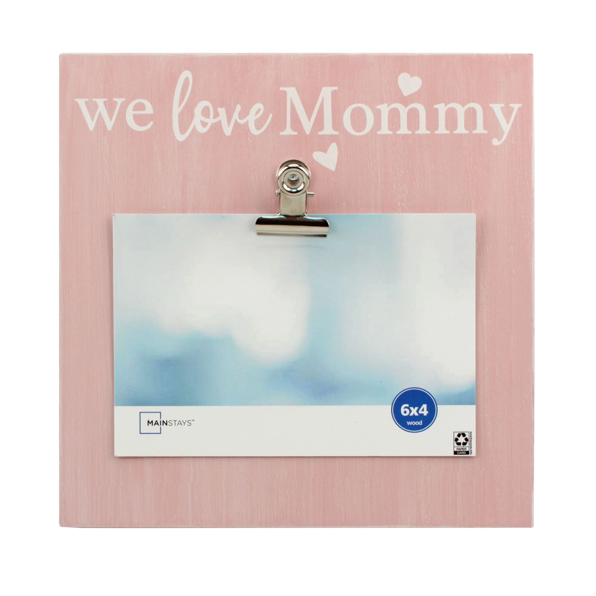 Mainstays 6" x 4" Square 'We Love Mommy' Wood Wall Hanging Single Clip Photo Frame, Pink | Walmart (US)