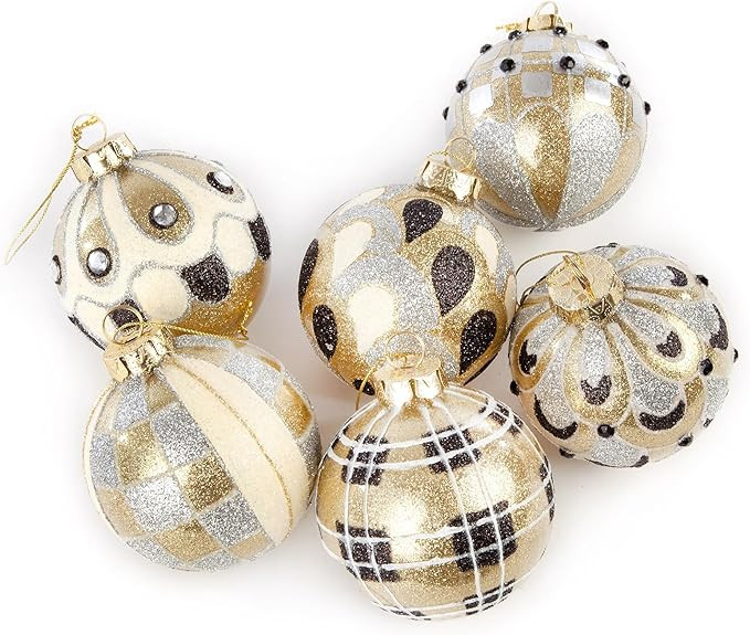 MACKENZIE-CHILDS Set of 6 Glass Ball Ornaments, Christmas Tree Decorations Set for Indoor Holiday... | Amazon (US)