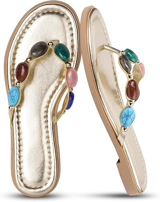 Gothictor Women's Flip Flops Floral Flat Sandals for Women Square Toe Slip on Comfortable Dressy ... | Amazon (US)