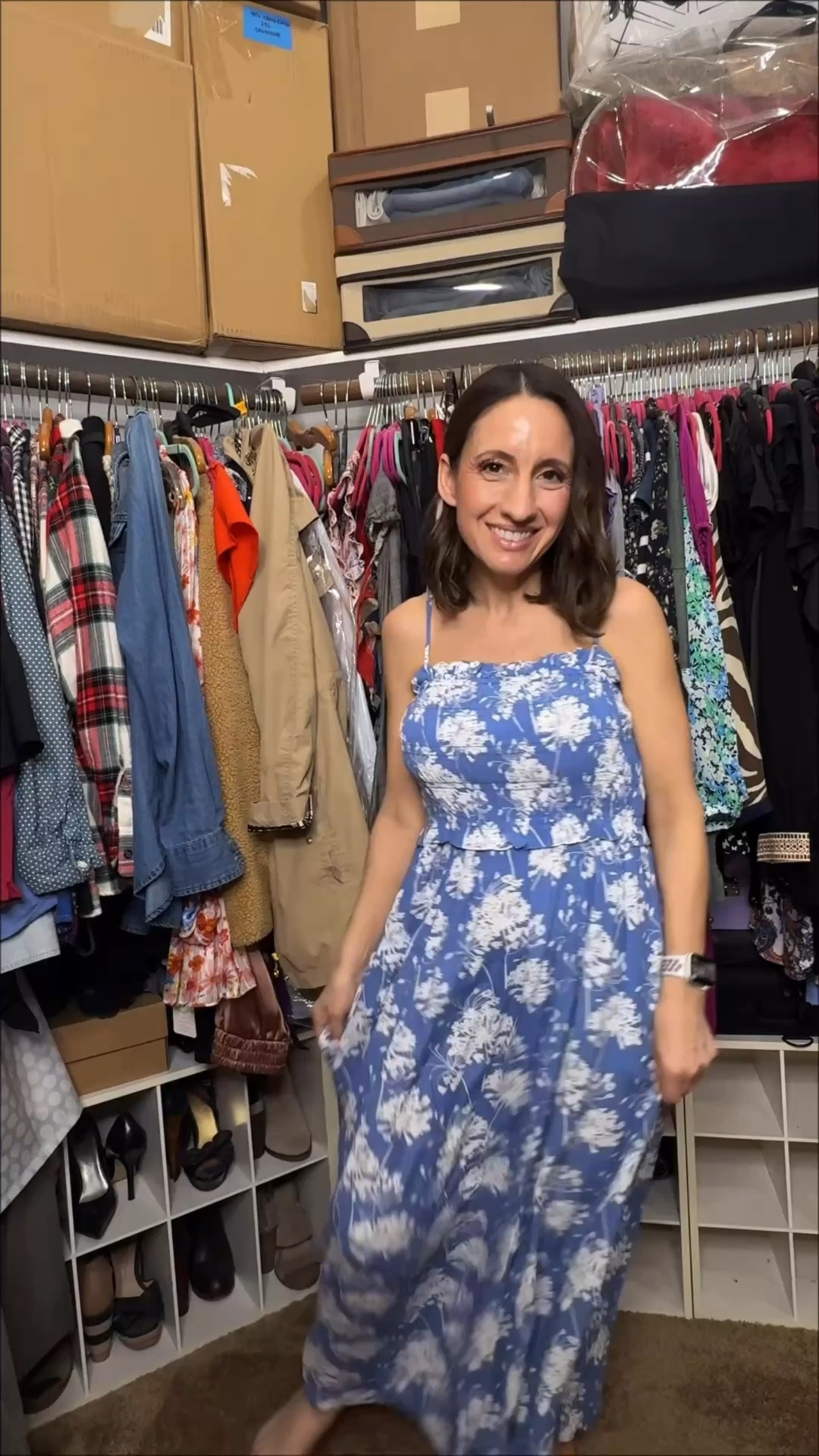 Blue and white floral dyed is on sale. 
Love the fit. It runs big. It’s on sale for )19.99. 
#ltkunder20 
Petite 
Summer dress

#LTKPetite #LTKSaleAlert #LTKOver40