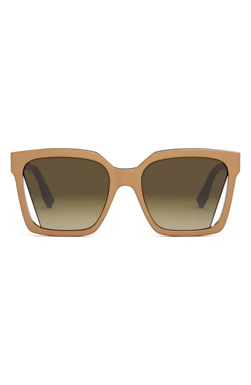 'Fendi Way 55mm Geometric Sunglasses in Shiny Beige /Gradient Brown at Nordstrom | Nordstrom