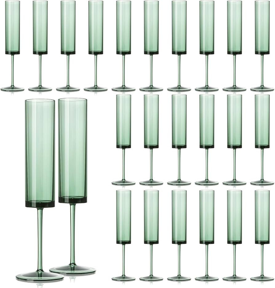 24 Pack Dark Green Plastic Wine Glasses Green champagne glasses Champagne Flutes Sparkling Wine G... | Amazon (US)