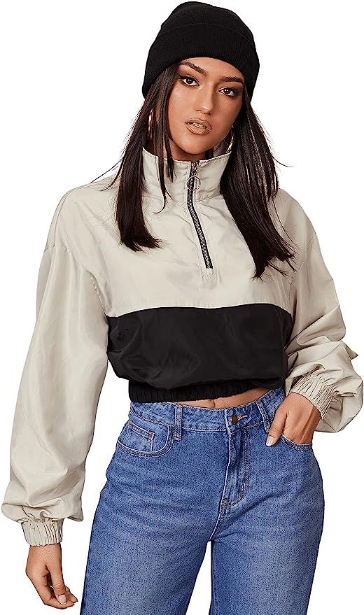 SweatyRocks Women's Long Sleeve Half Zip Workout Crop Pullover Jacket Windbreaker | Amazon (US)