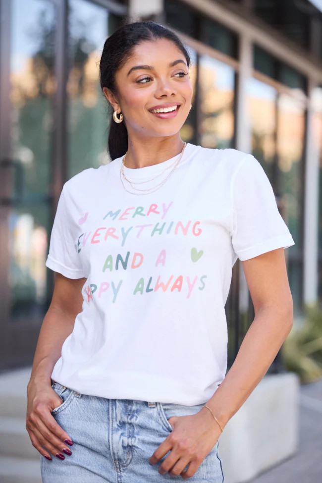 Merry Everything White Graphic Tee | Pink Lily