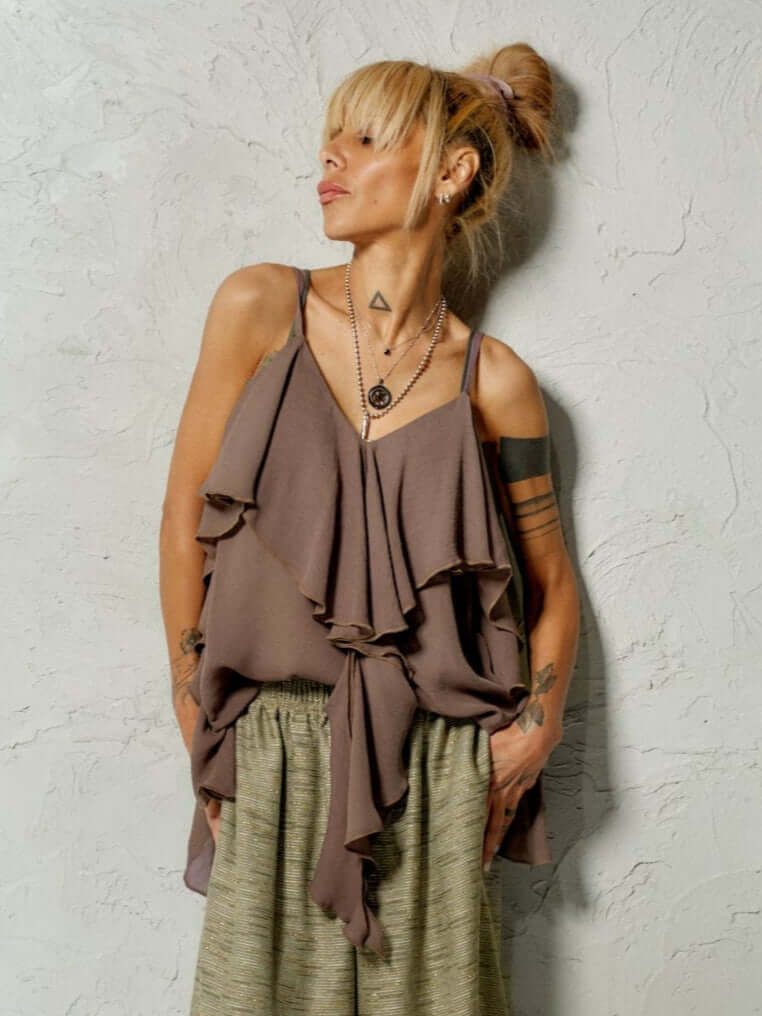 Brown Ruffle Cami Top | Clothes by Locker Room