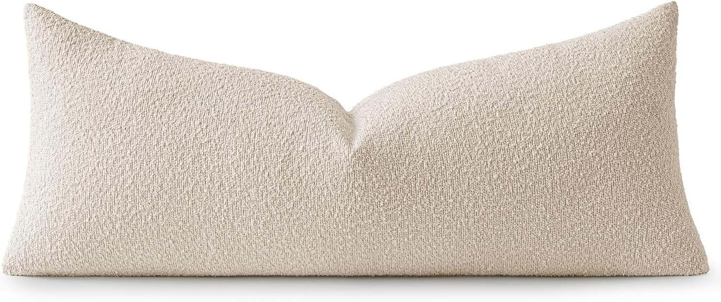 MIULEE Textured Boucle Throw Pillow Cover Beige Accent Solid Lumbar Pillow Case Decorative Soft P... | Amazon (US)